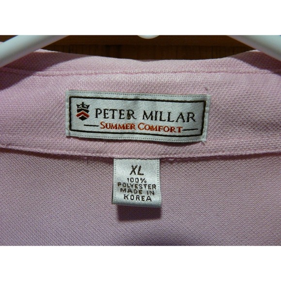Peter Millar Summer Comfort Polo Shirt‎ Mens XL Pink 3 Button Front Polyester - Picture 3 of 9